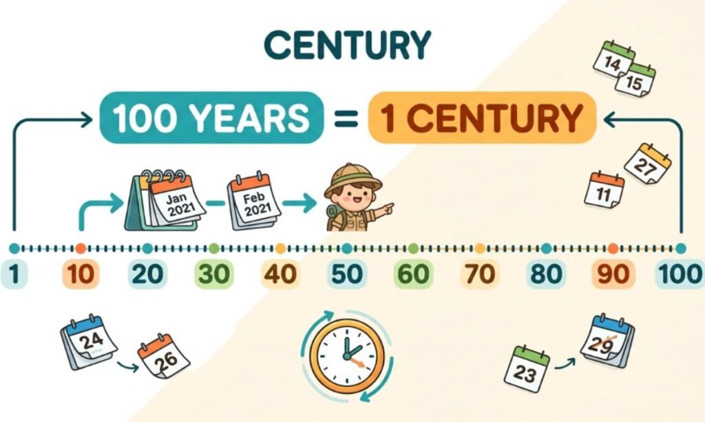 Timeline showing that 100 years make one century