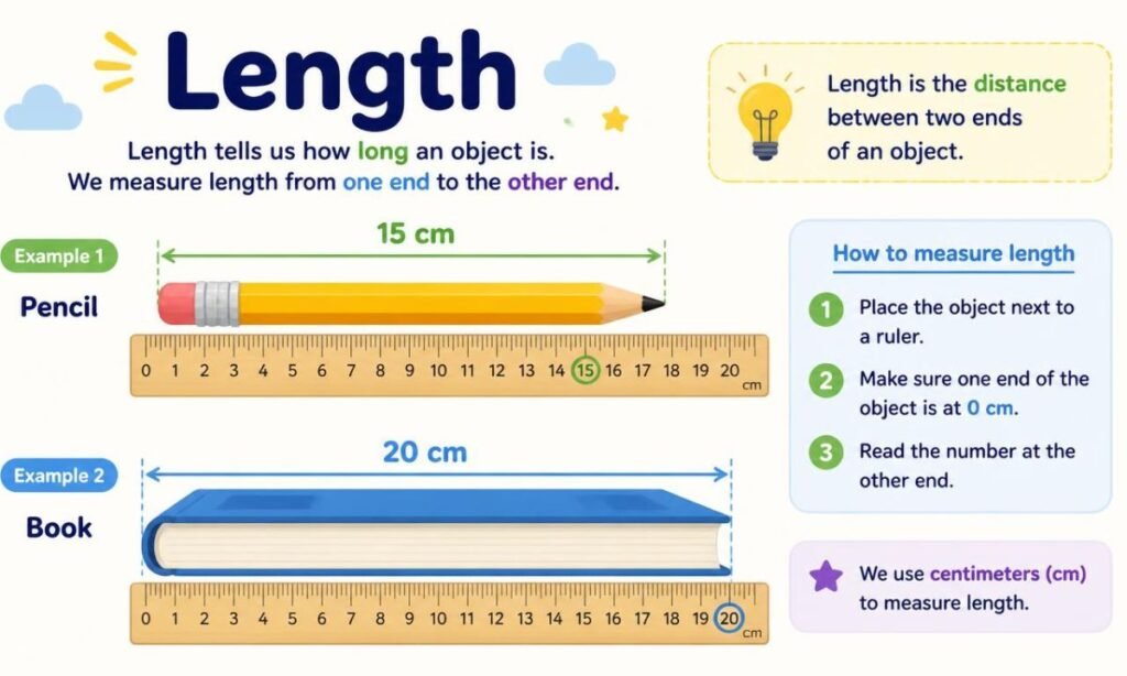 A pencil measuring 15 cm on a ruler to demonstrate length in math.