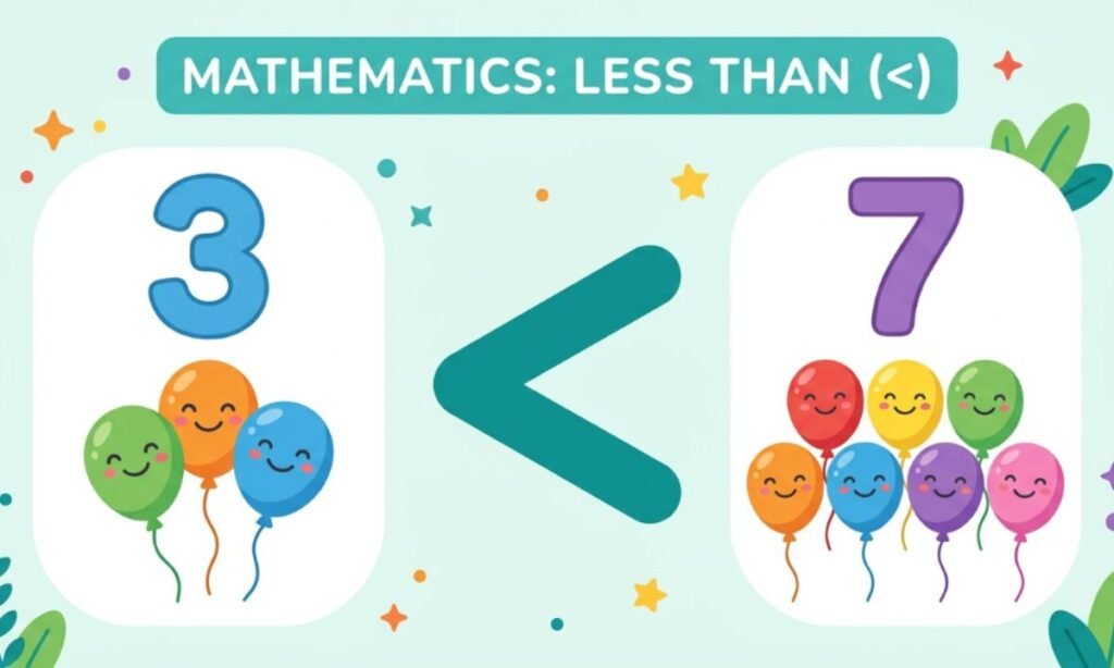 Illustration showing 3 is less than 7 using the less than symbol