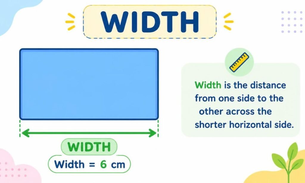Rectangle showing width measured across its shorter horizontal side