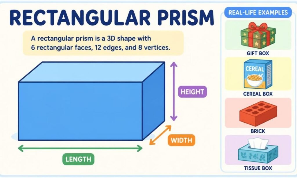 Colorful illustration of a rectangular prism labeled with length, width, and height