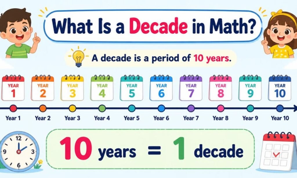 A colorful timeline showing that 10 years make one decade