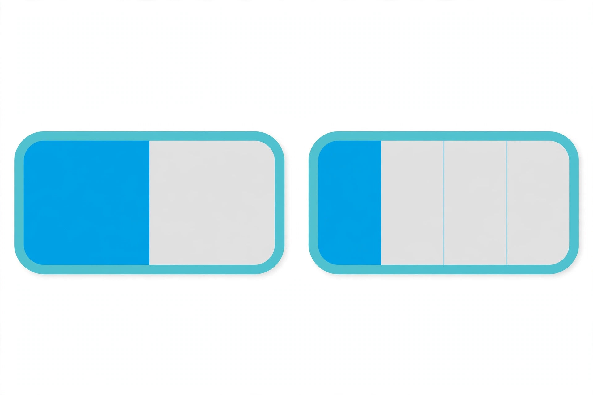 Two fraction bars showing 1/2 and 2/4 as equal lengths side by side